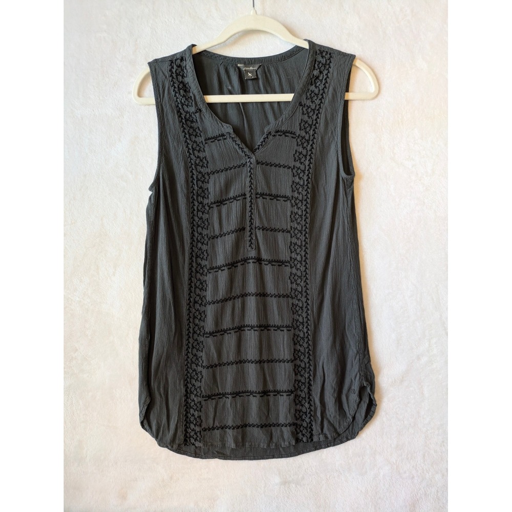 Eddie Bauer Sleeveless Blouse‎ Small Gray Embroidered Boho Top